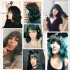 Blonde Unicorn Ombre Green Short Wavy Bob Synthetic Wigs with Bangs Women Shoulder Length Cosplay Hair Wig Heat Resistant Fiber ► Photo 2/6