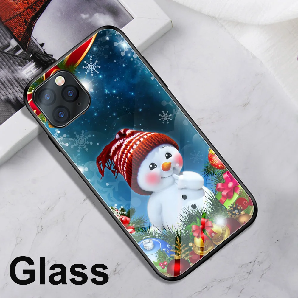 Чехлы для телефонов ciciber для iphone 11 Pro XS Max X, чехлы для iphone XR 7 8 6 6s Plus, чехол из закаленного стекла с изображением рождественского оленя - Цвет: WM06348
