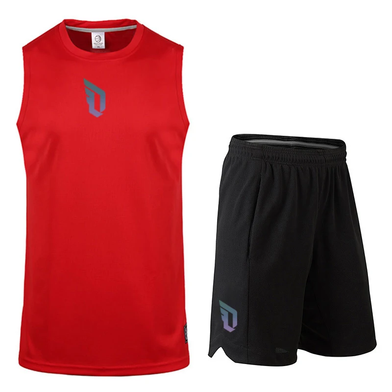 New 1 Set Men's Large Size Loose Basketball Jersey+Shorts Men's Training Competition Basketball Sportswear Sweatshirt Vest - Цвет: 01