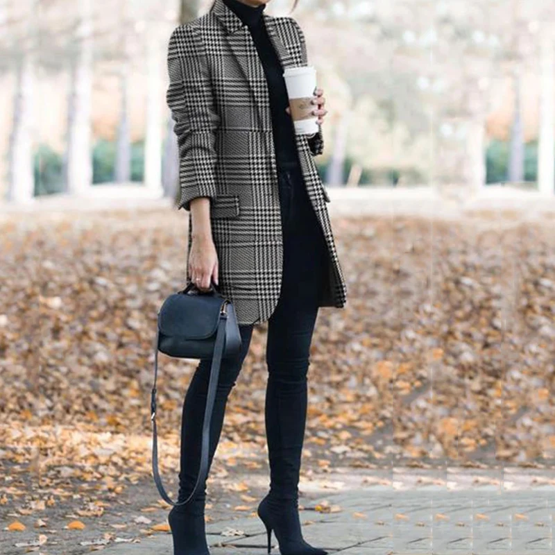 lower price  Jackets Women Plus Size Plaid Print Spring Autumn Cardigan Office Lady Clothes Outwear 2019 Vintage