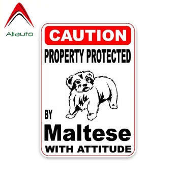 

Aliauto Caution Car Sticker Property Protected By Maltese Dog Decoration Vinyl Decal Cover Scratches for Toyota Volvo ,14cm*10cm
