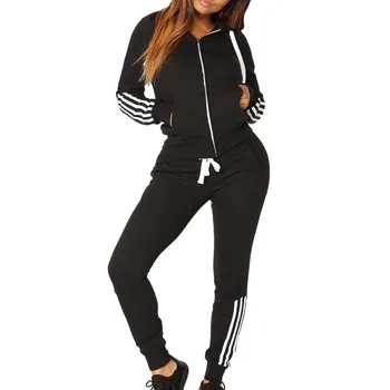 

Tracksuit women 2 piece set women's sweat suit костюм женский костюмы Solid Color Hooded Long sleeve zipper stripe Sweatshirt #3