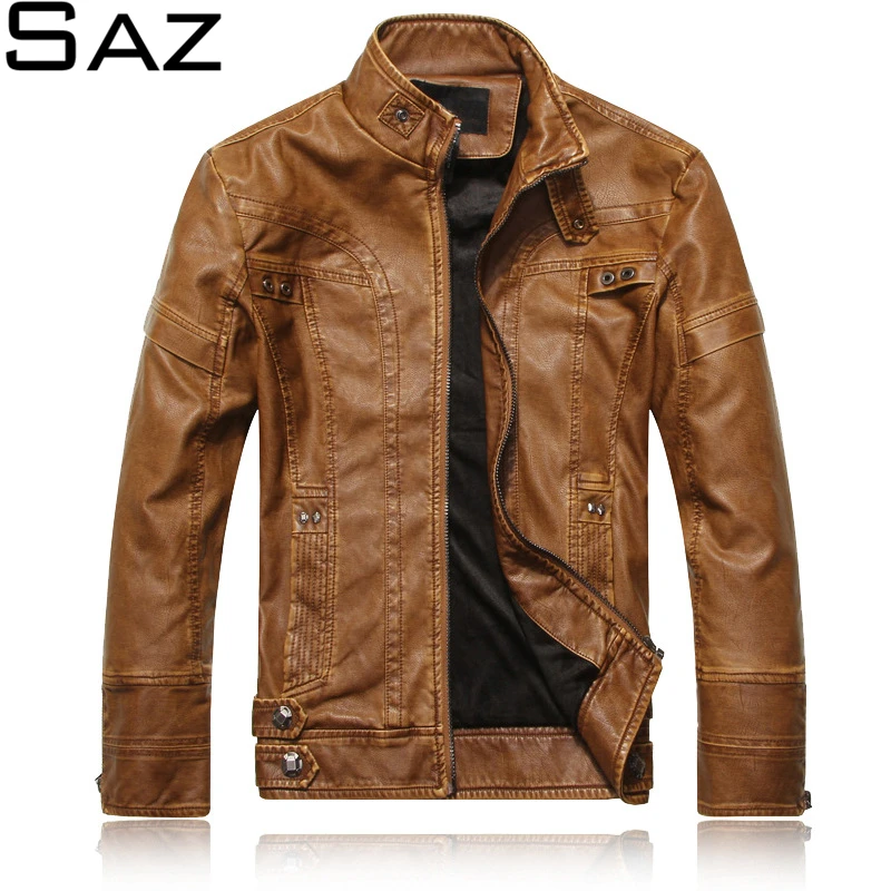 

Saz 2020 Mens Jacket Casual Leather Jacket Mens Streetwear Fashion Tops Leather Bomber Jacket