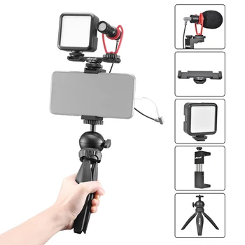 

UALNZI Smartphone Video Kit Phone Live Photography VLog Set Includes LED Lights Microphone Phone Clip Tripod Hot Shoe Bracket