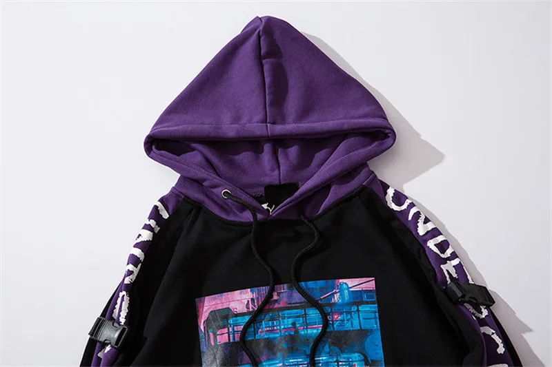 Buckle Sleeve Hip Hop Hoodie Pullover Men Autumn New Printed Men’s Sweatshirt With Hoody Streetwear Clothing