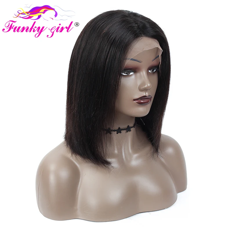 Funky Girl 13x4 человеческие волосы на кружеве, парики предварительно выщипанной плотности, 150%, бразильские волосы Remy, прямые волосы на кружеве, парик для черных женщин