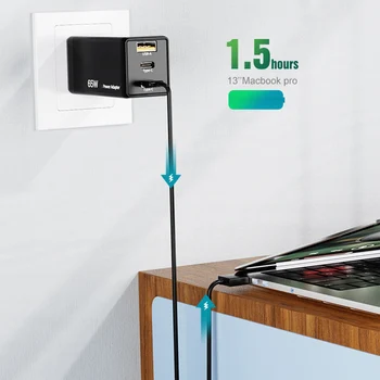 

65W USB C Charger with 3 Port Type C Fast Charger Adapter Power Delivery Foldable Adapter for Phone and Laptop Chargers DJA88