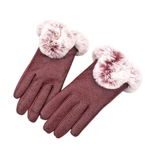 Sparsil, женские зимние перчатки из искусственной кожи, модные, тисненые, на весь палец, перчатки для сенсорного экрана, теплые, Утолщенные, Женские варежки, ручная работа