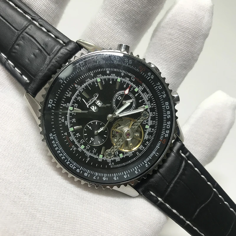 

skelton black dial leather strap luxury watches 1884 Automatic self-winding glide smooth watch A quality wristwatches