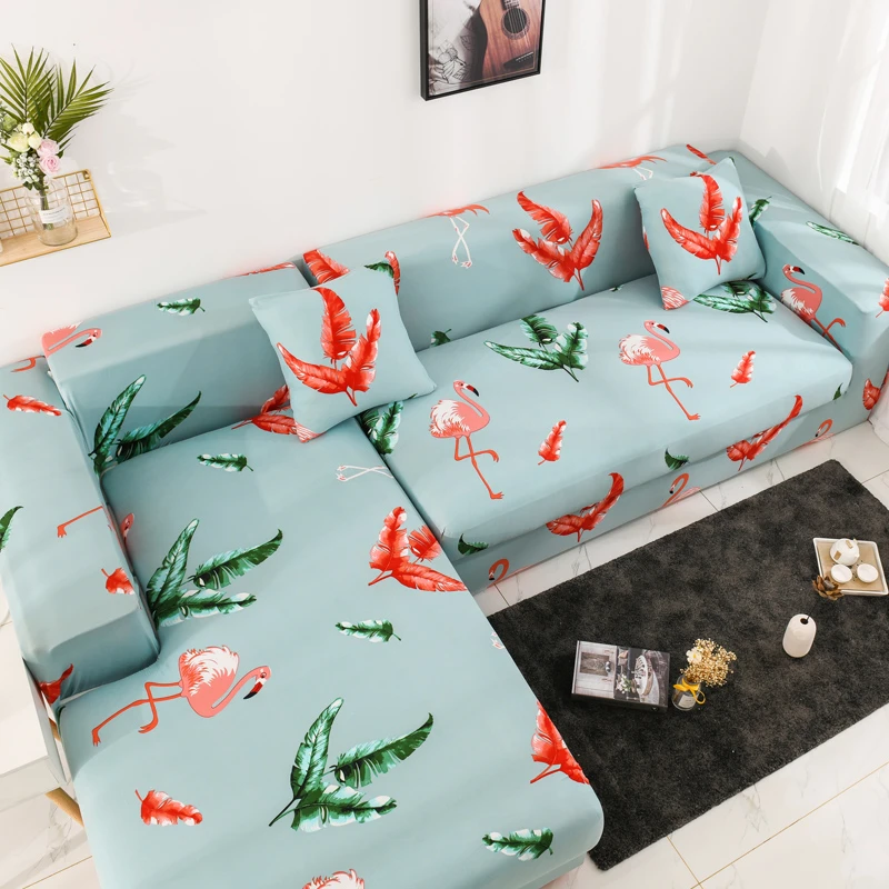 

Flamingo Printed Blue Sofa Cover Elastic Furniture Protector For Living Room Slipcover L Shaped Corner Couch Cover