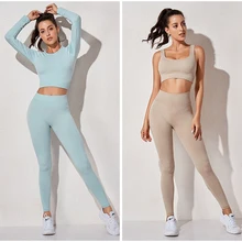 

Women's Tracksuit Yoga Set Female Clothing Gym Sportswear Workout Fitness Long Sleeve Crop Top High Waist Sport Yogas Outfit