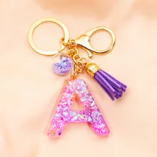 New Sequined Tassel Epoxy Letter Keychain| Uppercase English Letter Crystal Pendant  AB Plastic Pendant Fashion Cartoon Keychain