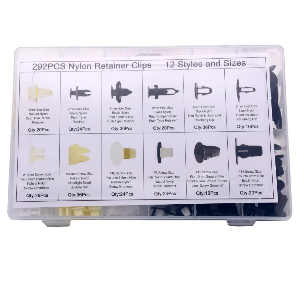 292 шт. 12 размеров автомобильный Фиксатор-задвижка зажимы комплект + инструменты авто Push Pin комплект заклепок бампер двери клипсы на