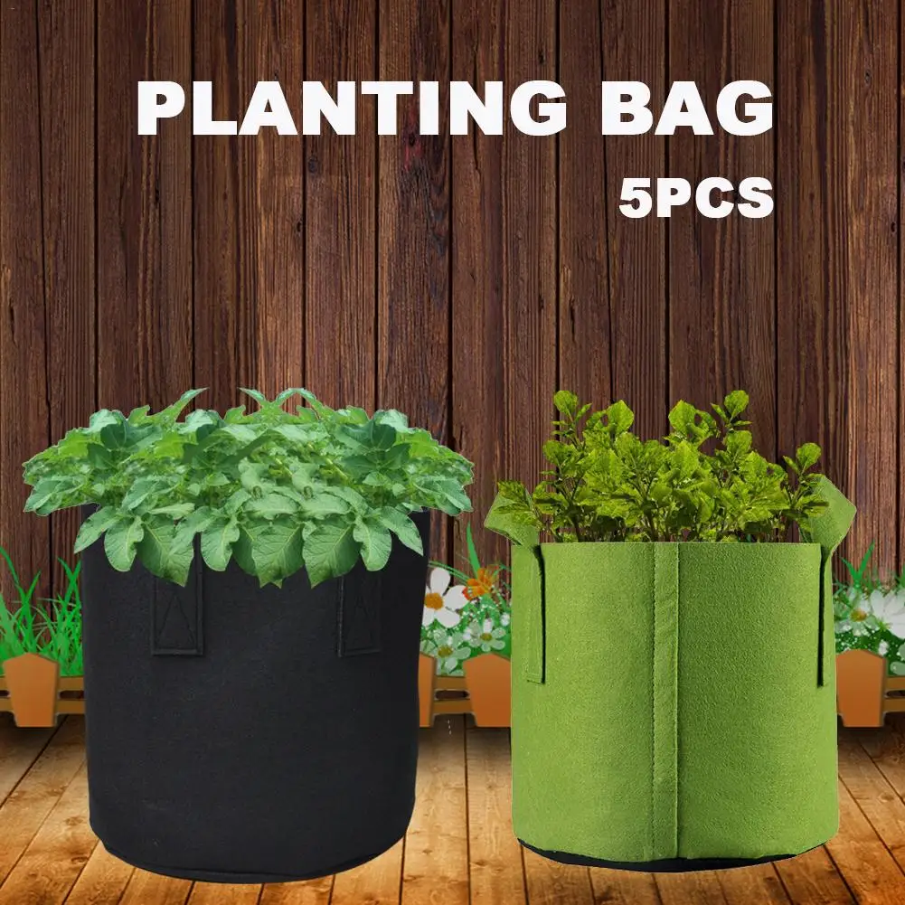 5pcs Tree Planting Bag Durable Green Nursery Seedling Bag Nutrition Flower Pot Thickened Carrot Strawberry Vegetable Planting