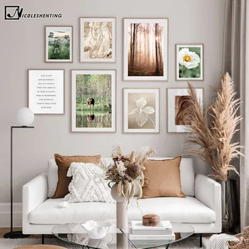 

Scandinavian Forest Sunrise Grass Canvas Painting Nature Landscape Poster Nordic Wall Art Print Countryside Photography Picture