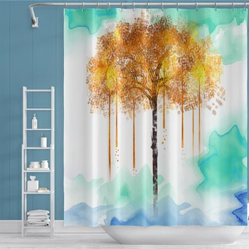 

Fashion Gold Trees Printed Scenery Shower Curtain Bathroom Waterproof Polyester Bohemian Bath Screens for Bathroom Decor Gift