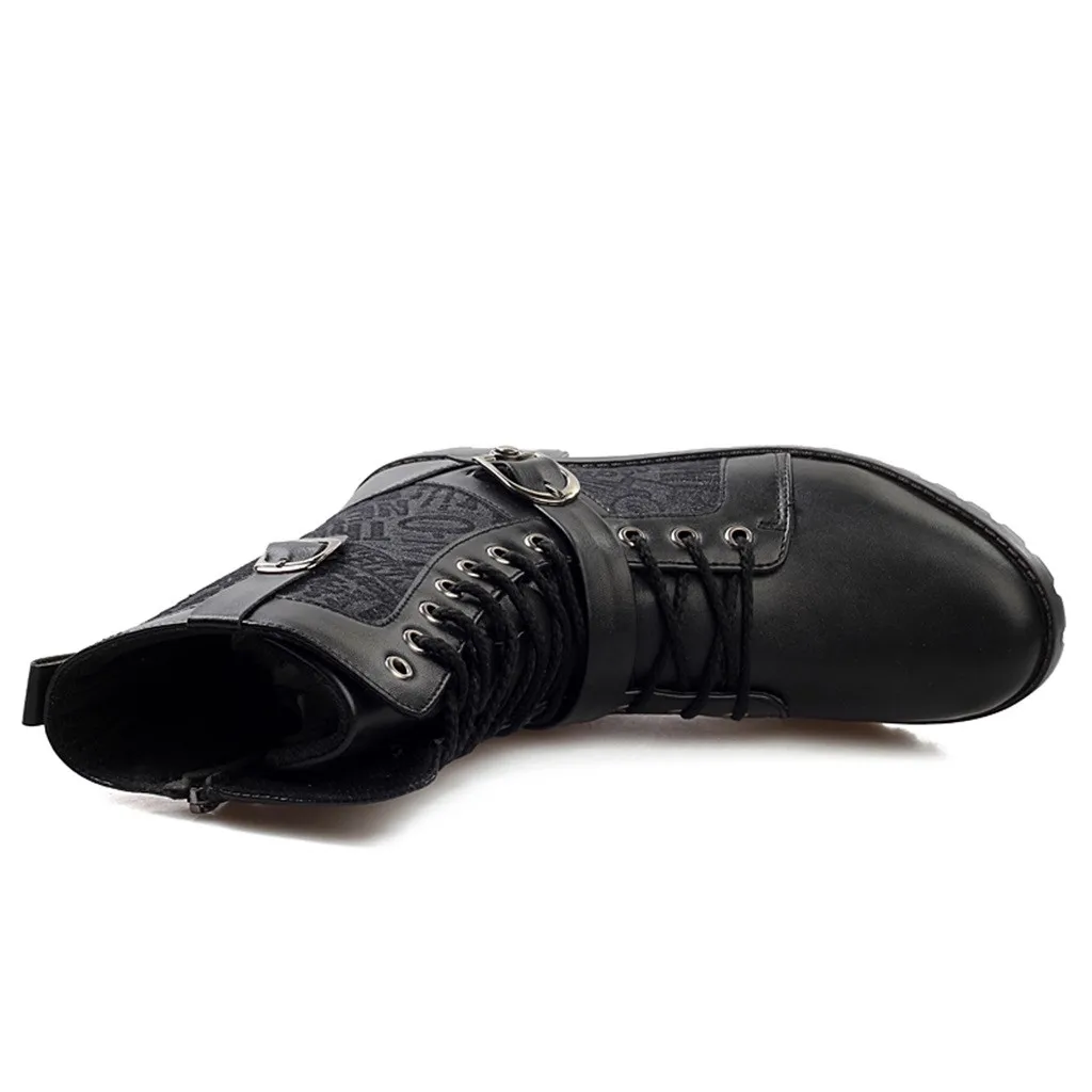 Versatile Men's Motorcycle boots Autumn Winter Lace-up Non-Slip platform boots Fashion High Round Toe Keep Warm Snow Boots