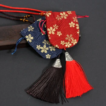 

Sakura Printing Empty Hanging Bag With Tassel Pendant Car Ornament Atmosphere Drawstring Pouch Auto Decoration