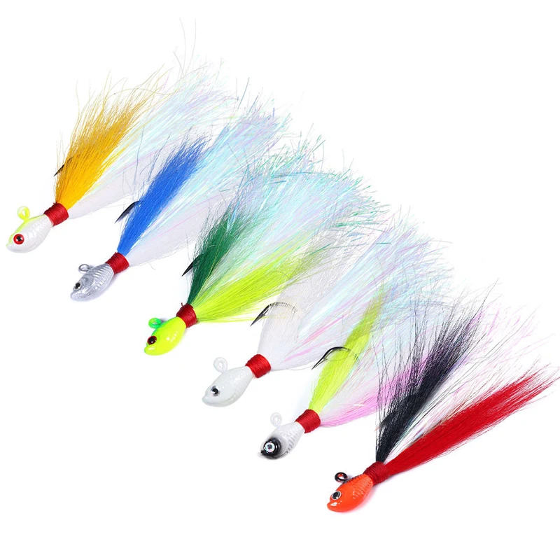 Isca de Pesca Isca de Água Gabarito Bucktail Nadar Jig Cabeça Chumbo Jigging Salgada Mar Pesca Enfrentar Cores 6 Pçs 42g 56g 84g 2 14 12?