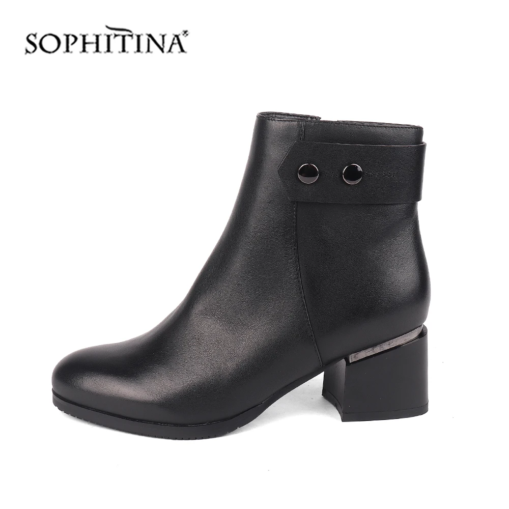 SOPHITINA/модные дизайнерские ботинки из высококачественной коровьей кожи; Удобные однотонные ботинки с круглым носком на квадратном каблуке; ботильоны ручной работы; PC457