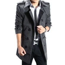 Длинный тонкий мужской шерстяной Тренч, двубортная ветровка с лацканами, мужское модное осенне-зимнее пальто, Длинный дизайнерский Тренч для мужчин