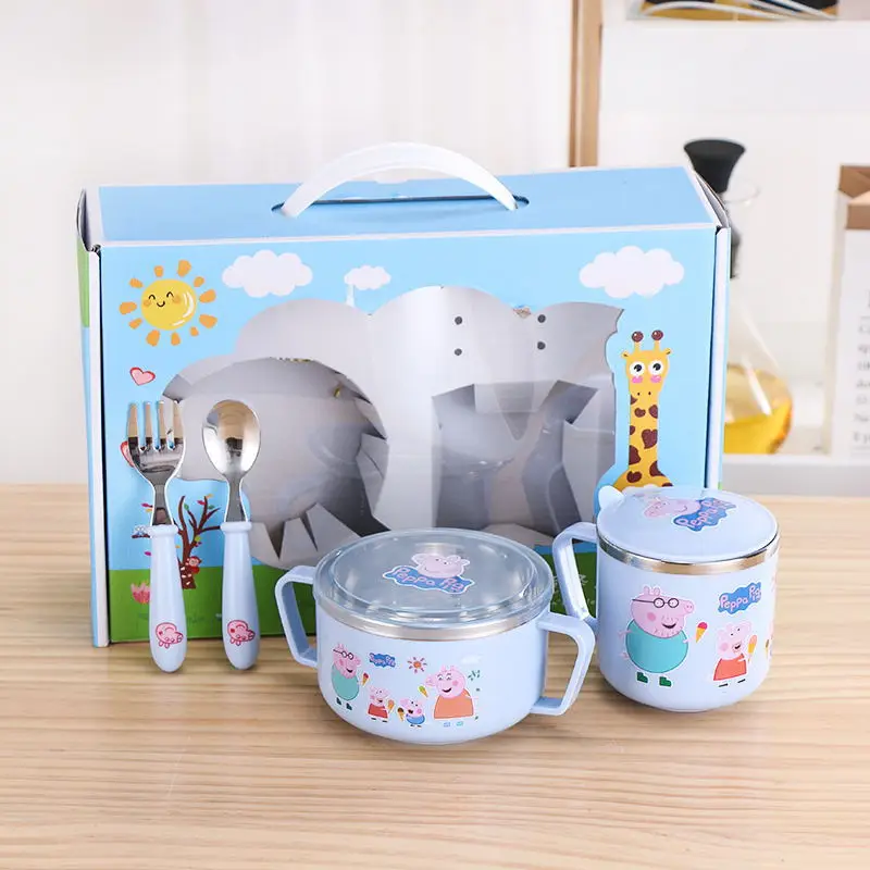 

304 Children's Bowls Gift Box Set Tableware Kindergarten Baby Supplementary Soup Bowl with Cover Children Dining Plates Sets
