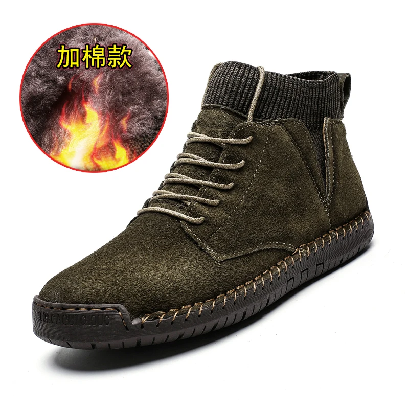 green-fur Boots Men Casual Shoes For Men High Top Male Ankle Boots Shoes Fashion Outdoor Army Travel Botas Hombre Sock Man Brithsh Sneaker - Цвет: green-fur