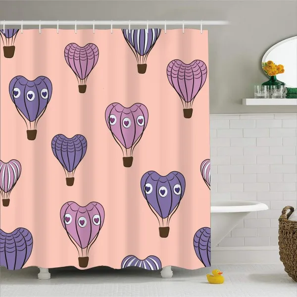 3D Print Durable Waterproof Polyester Shower Curtain with Hooks 1 Piece Hot Air Balloon Bath Curtain Bathroom Decor - Color: color-4