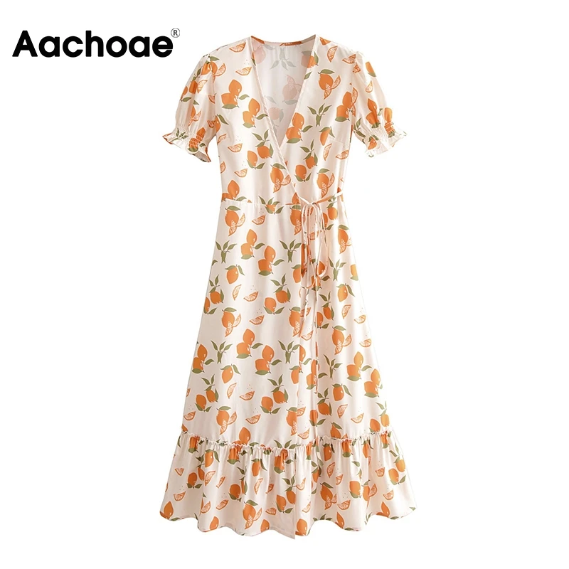 Aachoae Women Lemon Print Dress Summer 2020 Ruffle V Neck Boho Beach Midi Dress Ladies Short Sleeve A Line Casual Wrap Dresses Aachoae Women Lemon Print Dress Summer 2020 Ruffle V Neck Boho Beach Midi Dress Ladies Short Sleeve A Line Casual Wrap Dresses