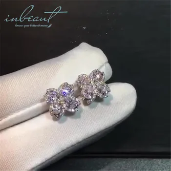 

inbeaut Excellent Cut total 2 ct Pink Moissanite Clover Earrings 925 Silver Pass Diamond Test Good D Moissanite Stud Earrings
