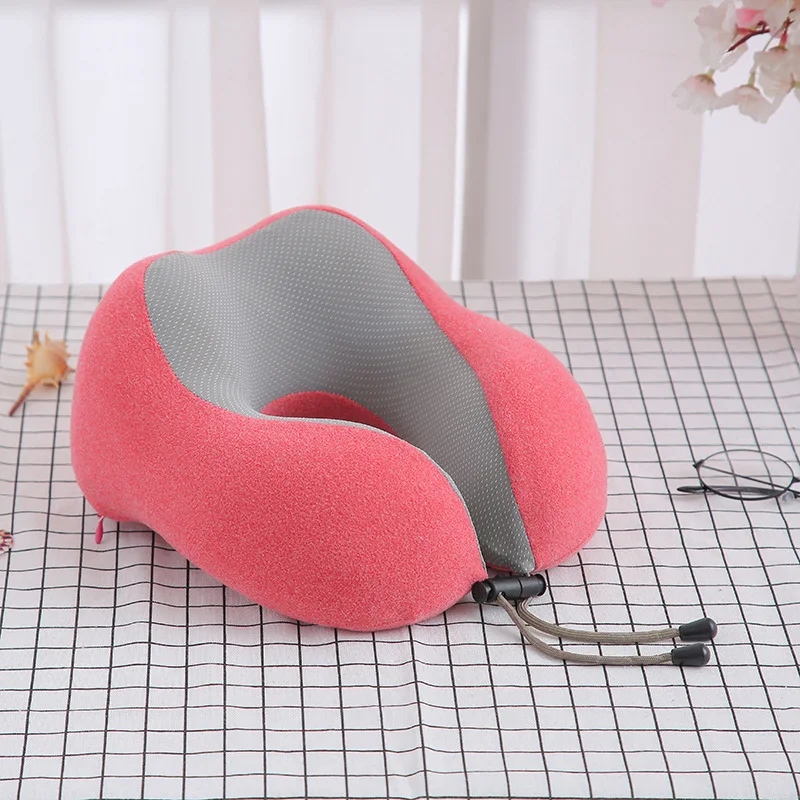 U-shaped Travel Neck Pillow Ice Silk Memory Cotton Office Nap Reduce Soreness Protection of The Cervical Spine Neckrest Pillow - Цвет: Coral red