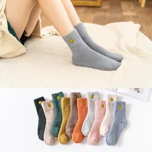 10 пар женские носки осень зима плюс бархатные толстые махровые шерстяные носки женские в трубке носки сплошной цвет вышивка улыбка