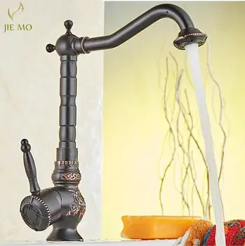 

Black Basin Faucets Deck Mounted Single Handle Bathroom Basin Mixer Tap Antique Bronze Crane High Quality Hot & Cold Water JM157