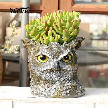 

YeFine Resin Flower Pots Decorative Owl Head Shape Desktop Planter Flowerpots Cartoon Animal Desktop Crafts