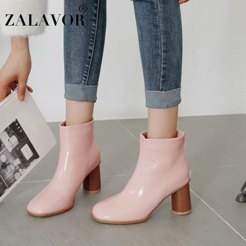 

ZALAVOR Woman High Heels Round Toe Ankle Boots Simple Winter Casual Classics Short Boots Office Work Shoes Footwear Size 34-43
