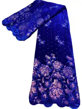 

2020Popular soft lace Laser embroidery velvet lace with stones fabric For Wedding Dresses classic royalblue