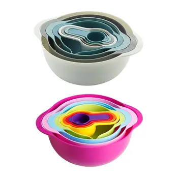 

8 Pcs Mixing Bowls Set Nesting Bowls Stackable Measuring Cups Sieve Strainer Colander for Salad Cooking Baking Tool