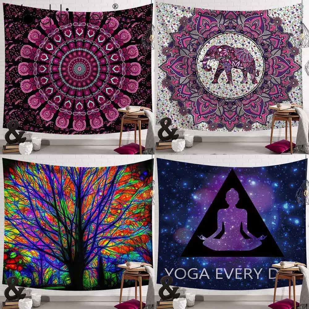 Индийский гобелен с мандалой Йога медитация настенный песчаный пляжный плед