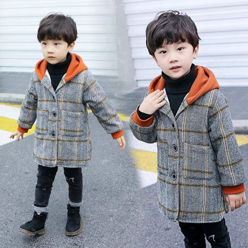 Hot Boys Woolen Coat Children's Spring Autumn Wool & Blends Jacket Windbreaker Kids Casual Handsome Outerwear Trench Jacket X229
