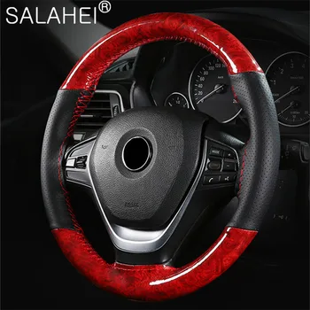 

Crystal Mahogany Skin+Microfiber Leather 38cm Braid On Car Steering Wheel Cover Soft Cowhide Universal Hand Sewing Wheel Cover