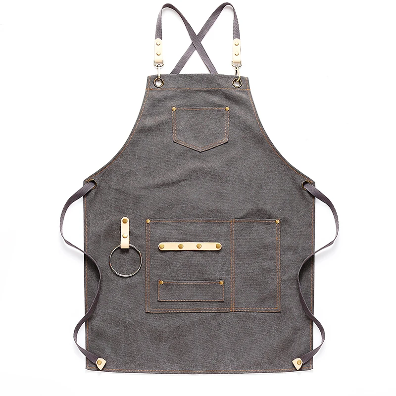 DEETRUST BBQ Canvas Apron Bib Chef Kitchen Apron for Women Men Barista Bartender Pockets home barber cook Coffee Restaurant