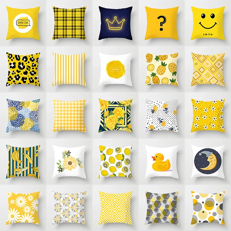 

Yellow Flowers Cushion Cover Gray Decorative Pillows Geometric Cushion Cover For Sofa Decor Throw Pillows Cover mustard Pillow