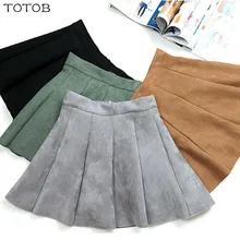 Новинка, осенне-зимняя женская мини плиссированная юбка, замшевая однотонная разноцветная юбка с высокой талией для школьниц
