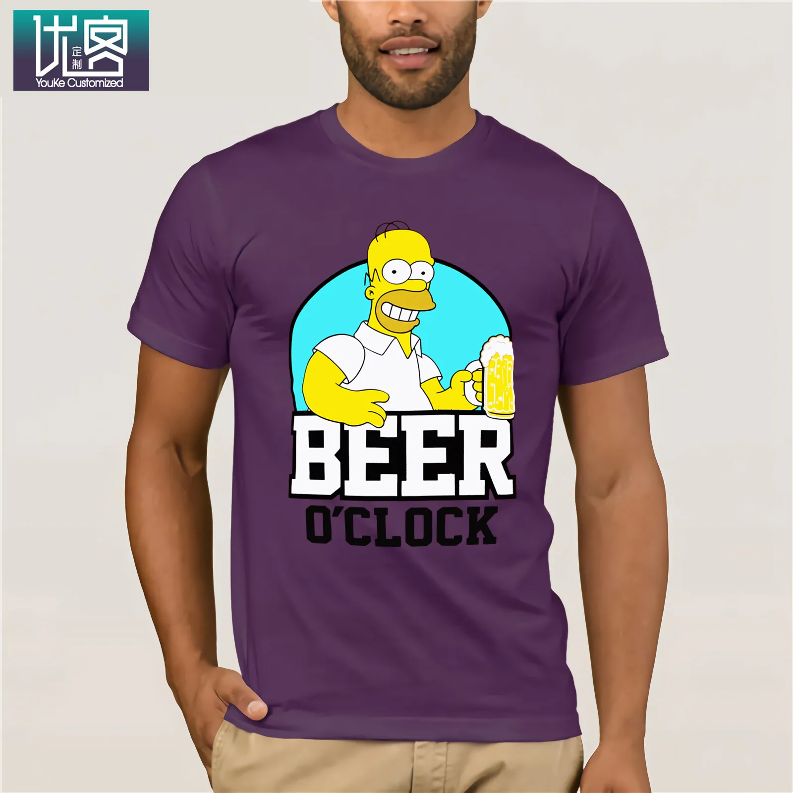 The Simpsons-BEER Clock-Homer Simpson, Мужская футболка, красные размеры, S-XXL, Забавные футболки, хлопковые топы, футболка, винтажный вырез лодочкой
