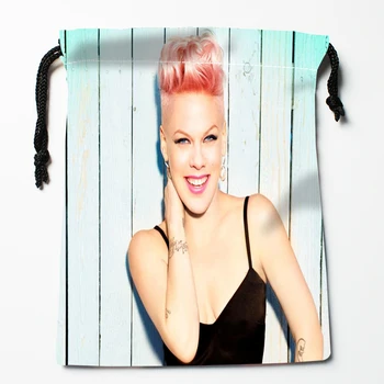 

New Arrival P!NK Drawstring Bags Print 18X22CM Soft Satin Fabric Resuable Storage Storage Clothes Bag Shoes Bags