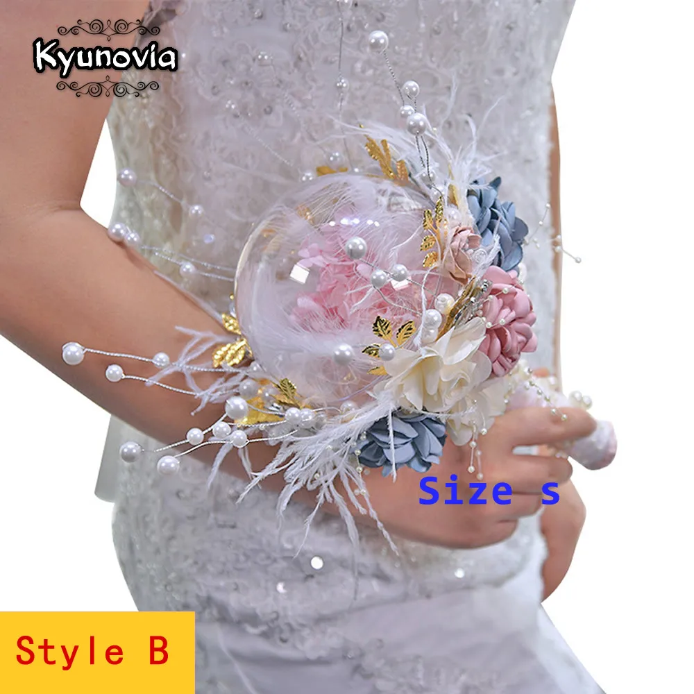 Style B Size S Kyunovia роскошные серебряные циркониевые короны Свадебный букет циркония Кристалл ювелирные изделия Королева Корона кольцо перо Свадебный букет BY46 - Цвет: Style B Size S