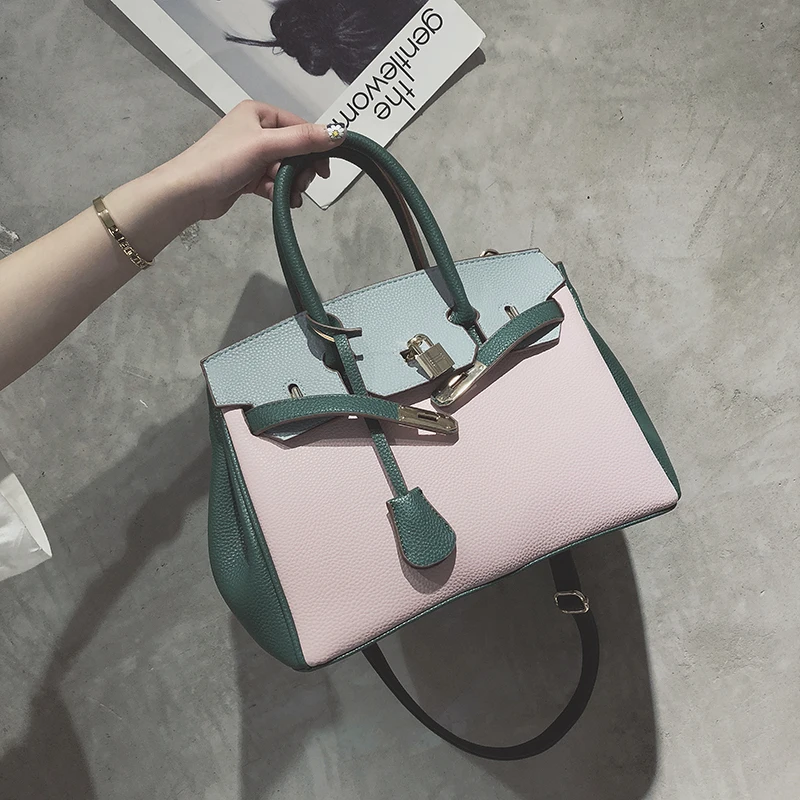 PongWee Европейская и американская модная контрастная цветная сумка дамская темпераментная Сумочка офисная сумка-мессенджер - Цвет: Pink