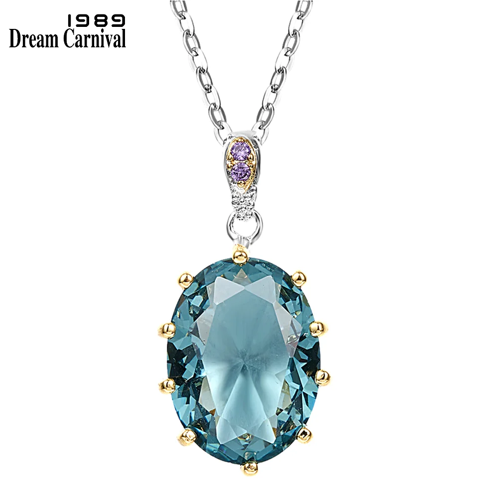 

DreamCarnival1989 New Blue Zirconia Pendant Necklace for Women Delicate Fine Cut Big CZ Female Party Must Have Jewelry WP6863BL