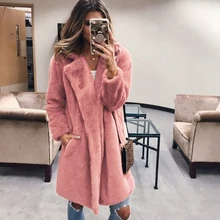 Женское осенне-зимнее пальто из искусственного меха, длинное Модное теплое однотонное пальто для улицы, женская повседневная верхняя одежда, куртки с мехом, пальто