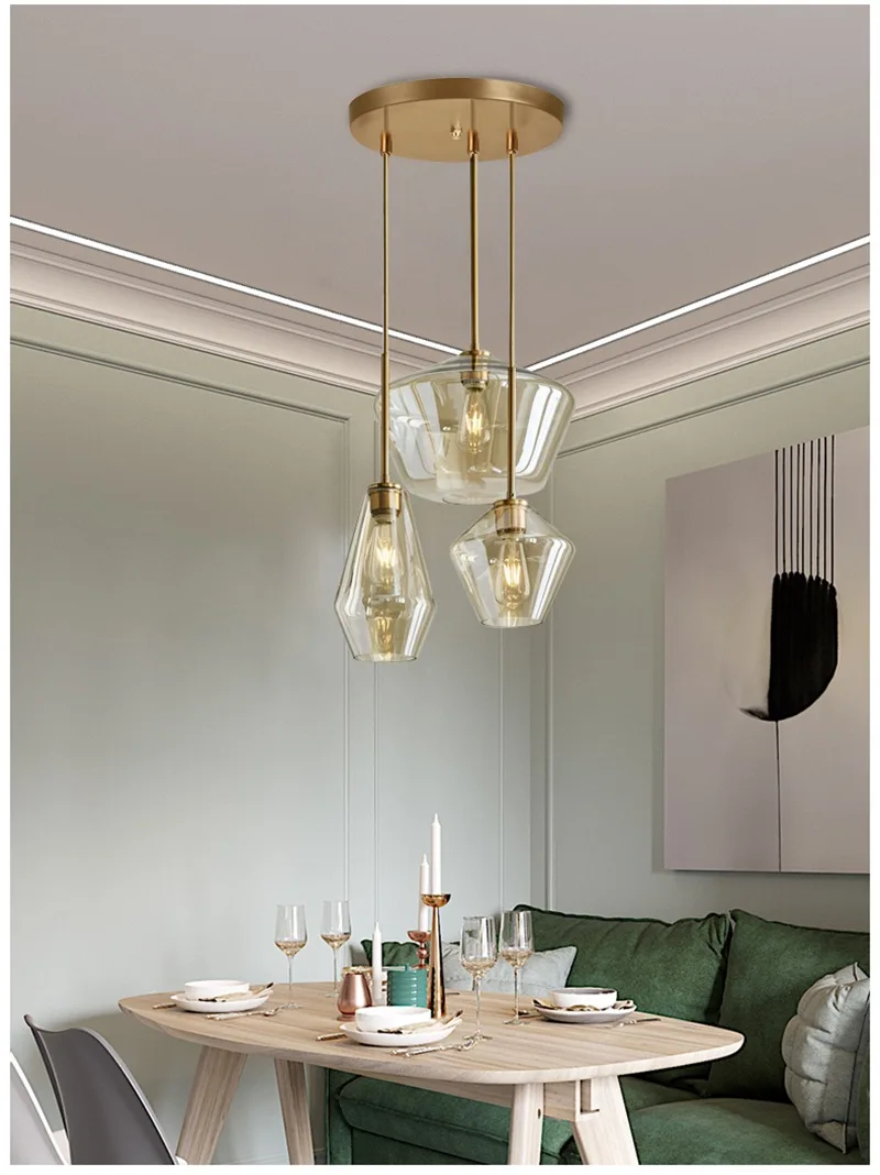 Pendente de Vidro Nordic Restaurante Loja Roupas Quarto Sala Jantar Ilha Droplight Lâmpada Pendurada Moderna Luminária Luz Bar 3 loja roupas quarto sala jantar ilha droplight